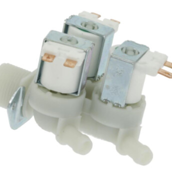 Horeca Parts - Elektrozawór 3-drożny prosty 230V 50/60Hz - max. temperatura 90°C wlot 3/4" z regulatorem przepływu 10 l/min trzy wyloty ø 10,5 mm