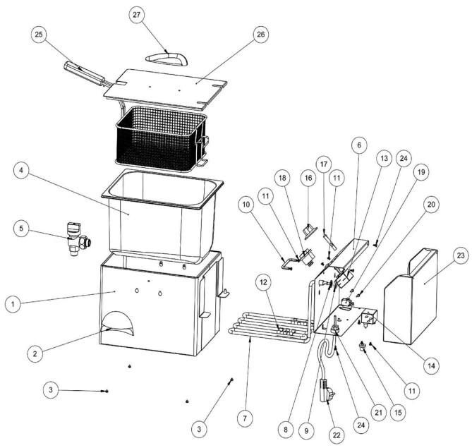 Horeca Parts - Frigider manual cu robinet de scurgere, 8 l, HENDI, Profi Line, 8L, gri, 230V/3500W, 305x515x(H)350mm