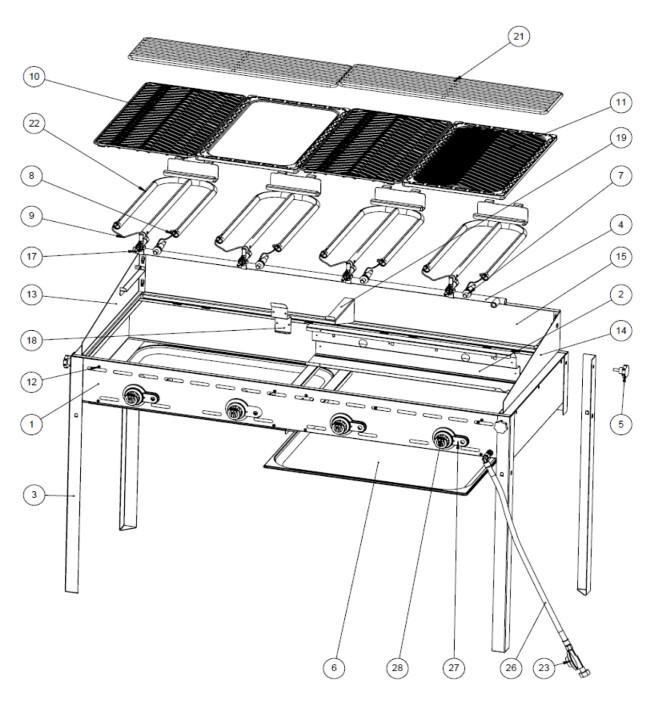 Horeca Parts - Gasgrill system 4 Brenner Hendi 149607