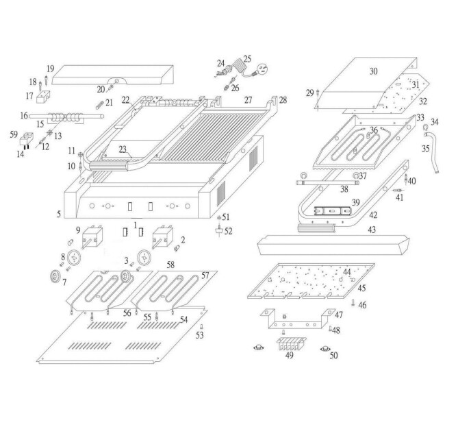 Horeca Parts - Doppelkontaktgrill, HENDI, oben geriffelt, unten glatt, 230V/3600W, 570x370x(H)210mm