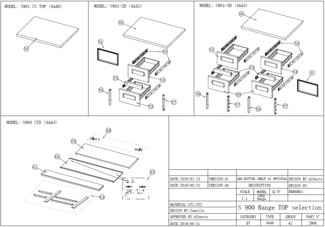 Horeca Parts - Kühltisch, zweitürig mit Arbeitsplatte Hendi 236130 (S901 SS TOP S901-4D S900STD S900SQ PS 900 PS 200)