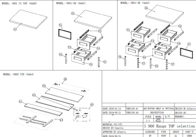 Horeca Parts - Chladicí stůl Hendi 236161 (S901 SS TOP S901-4D S900STD  S900SQ PS 900 PS 200)