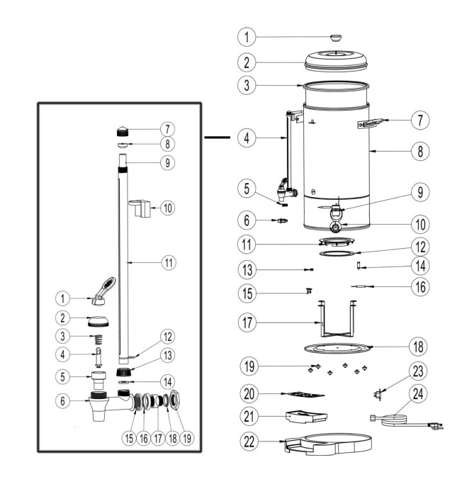 Horeca Parts - Warnik do napojów o podwójnych ściankach Hendi 9L, 230V/2200W, 343x345x(H)517mm