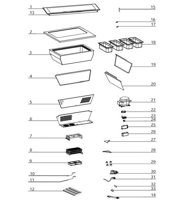 Horeca Parts - Nastavitelná mrazicí vitrína -233689