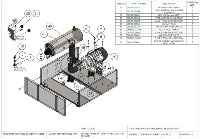 Horeca Parts - Dishwasher 50x50, manual Hendi 230220 (Vergina 50)