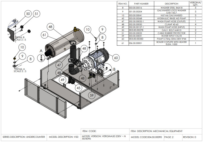 Horeca Parts - Dishwasher 50x50, manual, with detergent dispenser and drain pump Hendi 230251 (Vergina 50)