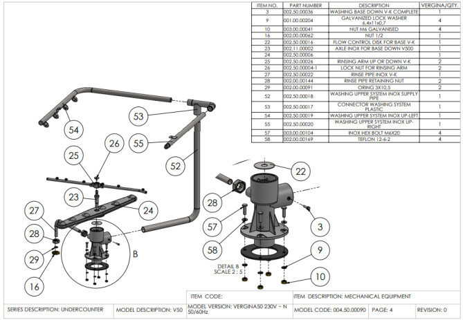 Horeca Parts - Dishwasher 50x50, manual, with detergent dispenser and drain pump Hendi 230251 (Vergina 50)