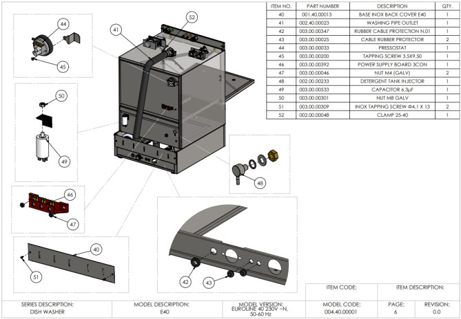 Horeca Parts - Gläserspülmaschine 40x40, manuell Hendi 230299 (Euroline 40)