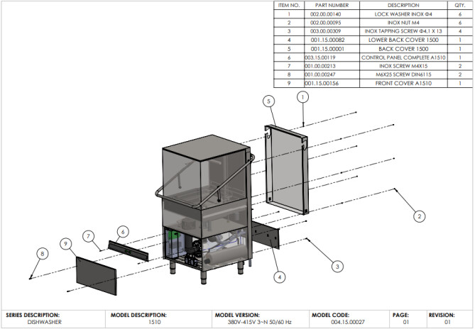 Horeca Parts - Zmywarka kapturowa do naczyń 50x50, elektroniczna Hendi 231340 (A1510)