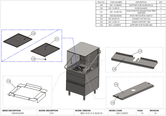 Horeca Parts - Hooded dishwasher 50x50, electronic Hendi 231340 (A1510)