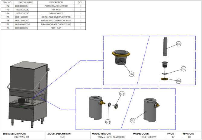 Horeca Parts - Zmywarka kapturowa do naczyń 50x50, elektroniczna Hendi 231340 (A1510)