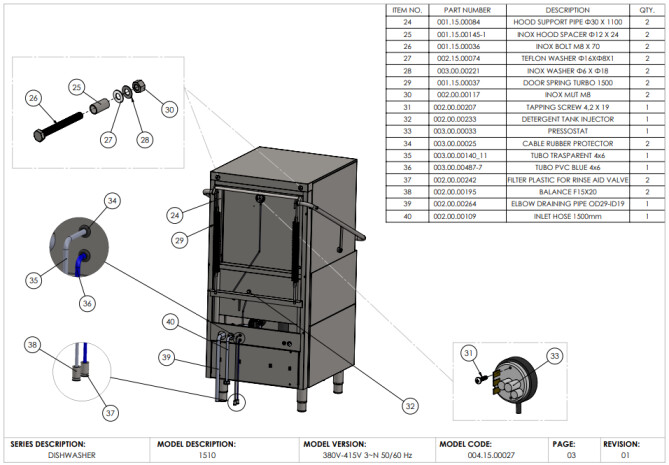 Horeca Parts - Zmywarka kapturowa do naczyń 50x50, elektroniczna Hendi 231340 (A1510)