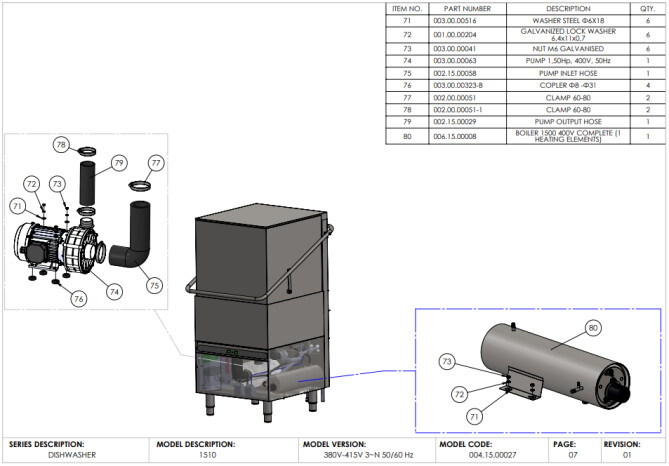 Horeca Parts - Zmywarka kapturowa do naczyń 50x50, elektroniczna Hendi 231340 (A1510)