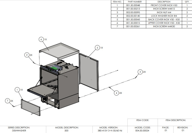 Horeca Parts - 50x50 electronic dishwasher with detergent dispenser and drain pump Hendi 231753 (A500-400)