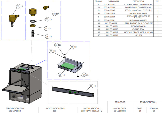 Horeca Parts - 50x50 electronic dishwasher with detergent dispenser and drain pump Hendi 231753 (A500-400)