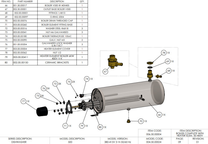 Horeca Parts - Zmywarka do naczyń 50x50 elektroniczna z dozownikiem detergentu i pompą spustową Hendi 231753 (A500-400)