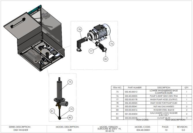 Horeca Parts - Glass dishwasher 40x40, manual, with drain pump Hendi 233016 (Euroline 40)