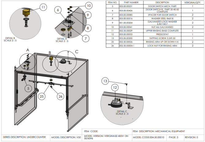 Horeca Parts - Geschirrspüler 50x50, manuell 400V, mit Spülmittelspender Hendi 233030 (Vergina 50)