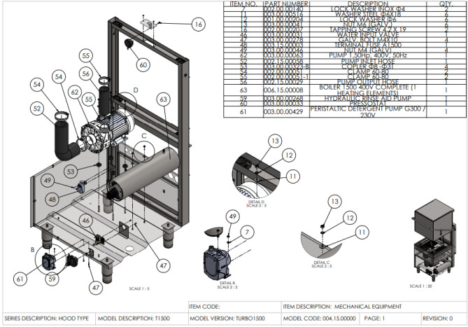 Horeca Parts - Hooded dishwasher, manual, with detergent dispenser Hendi 233061 (Turbo 1500)