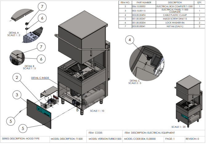 Horeca Parts - Hooded dishwasher, manual, with detergent dispenser Hendi 233061 (Turbo 1500)