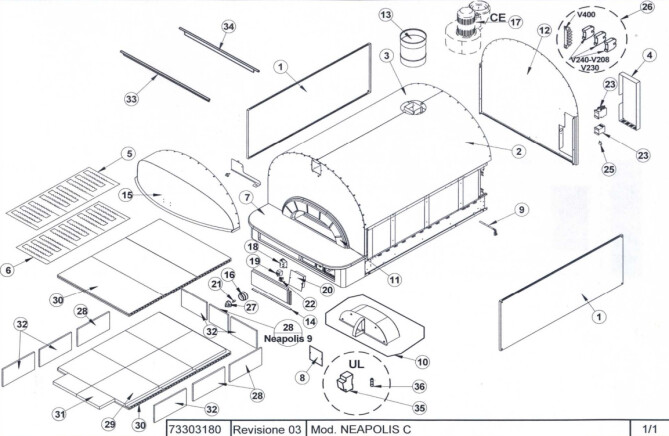 Horeca Parts - Přední panel pece na pizzu Neapolis