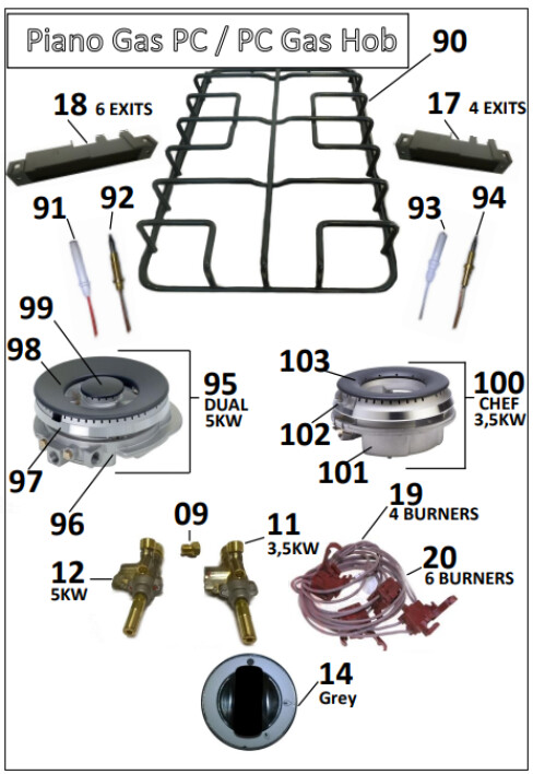 Horeca Parts - Plynový sporák s troubou, 6 hořáků Revolution 226452