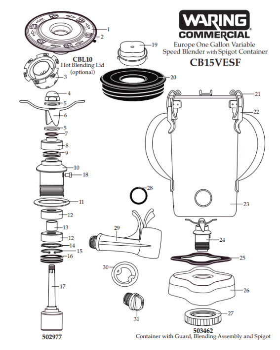 Horeca Parts - Blender Waring Commercial CB15VESF