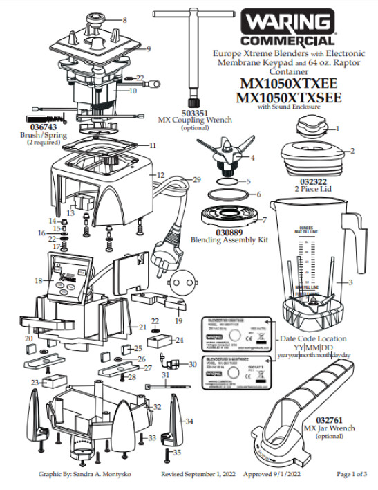 Horeca Parts - Blender Waring Commercial MX1050XTXEE