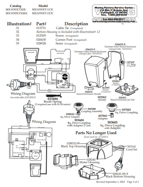 Horeca Parts - Blender Waring Commercial MX1050XTXEE