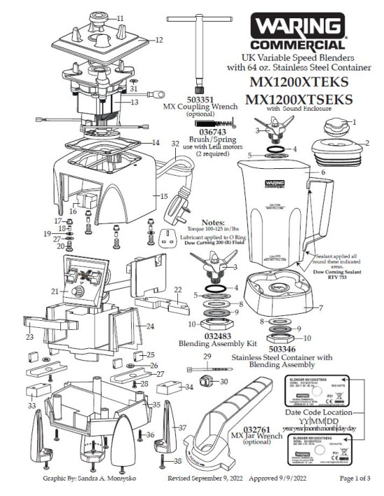 Horeca Parts - Блендер Waring Commercial MX1200XTEKS