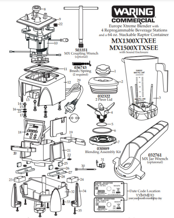 Horeca Parts - Blender Waring Commercial MX1300XTXEE