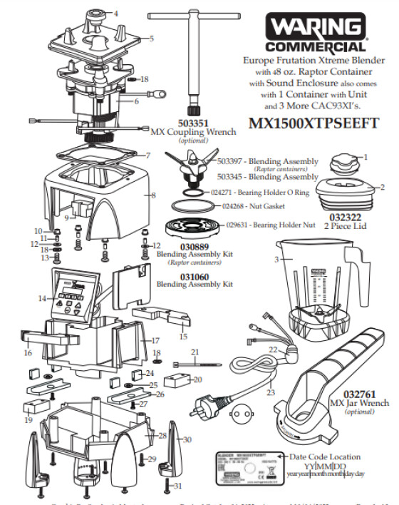 Horeca Parts - Blender Waring Commercial MX1500XTPSEEFT