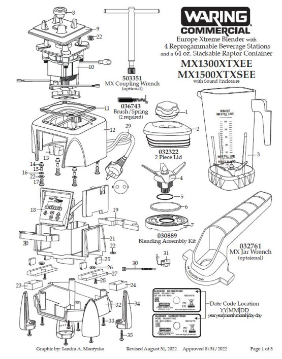 Horeca Parts - Waring Commercial Blender MX1500XTXSEE