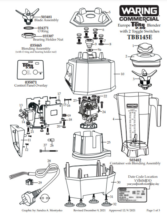 Horeca Parts - Blender Waring Commercial TBB145E