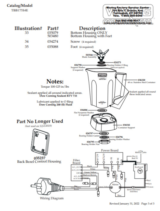 Horeca Parts - Blender Waring Commercial TBB175S4E