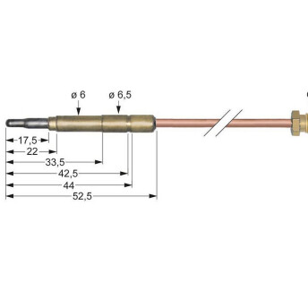 Horeca Parts - Thermocouple M9x1 length 1000mm connection to burner diameter 6mm (6.5mm)