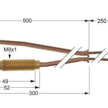 Horeca Parts - Termočlánek M8x1 L 720 mm se dvěma vodiči F 6,3 mm