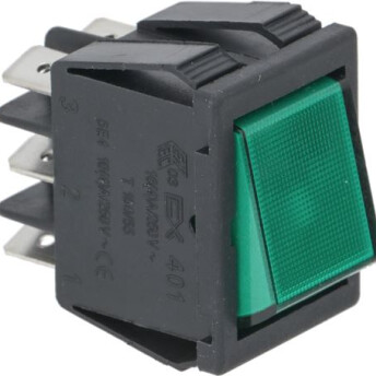 Horeca Parts - Rocker switch installation size 30x22mm 250V 16A 2CO male 6.3mm rectangular green - Catering equipment