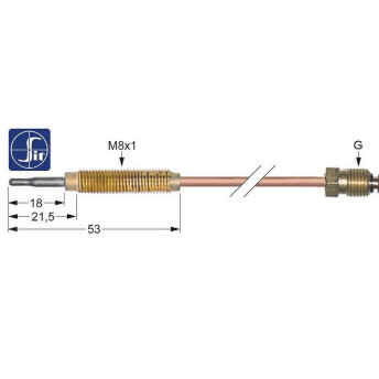 Horeca Parts - Termočlánek M9x1 délka 850mm připojení k hořáku M8x1.