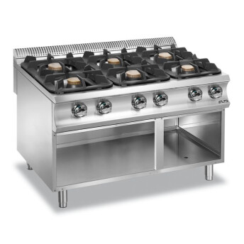 Horeca Parts - Gas range MBM  with new 7 kW and 11 kW Flex Burners, on a three-sided base - code G6A98XXL