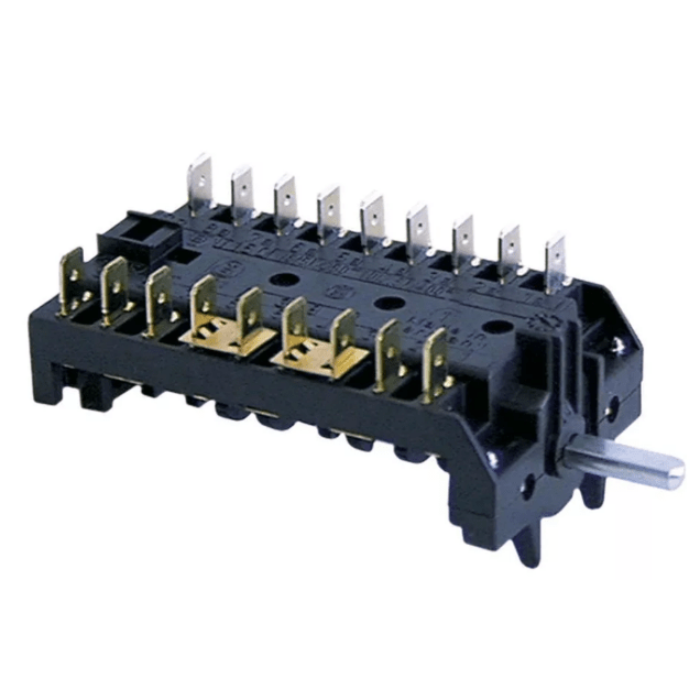 Horeca Parts - Przełącznik krzywkowy 5 pozycyjny sekwencja 0-1-2-3-4 16A 9NO 6x4,6mm dł. mocowania 23mm podł. męskie 6,3mm plastik