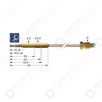 Horeca Parts - Termočlánek M9x1 délka 850mm připojení hořáku 6mm(6,5mm) - Ascaso Factory, Mastro, Modular, SIT, Virtus, Baron, Fagor, Mareno, Roller Grill plynové sporáky (G107876, 0.290.018)