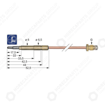 Horeca Parts - Termočlánek M9x1 délka 850mm průměr připojení hořáku 6mm(6,5mm) - plynové sporáky Mbm, Angelo Po, Fagor, Lainox, Lotus, Modular, Olis( 3440036, 107611, 533039400, LAR50203230,12009182)