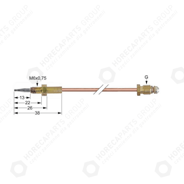 Horeca Parts - Termocuplu M9x1 lungime 600mm conexiune arzător M6x0.75 - aragazuri cu gaz
