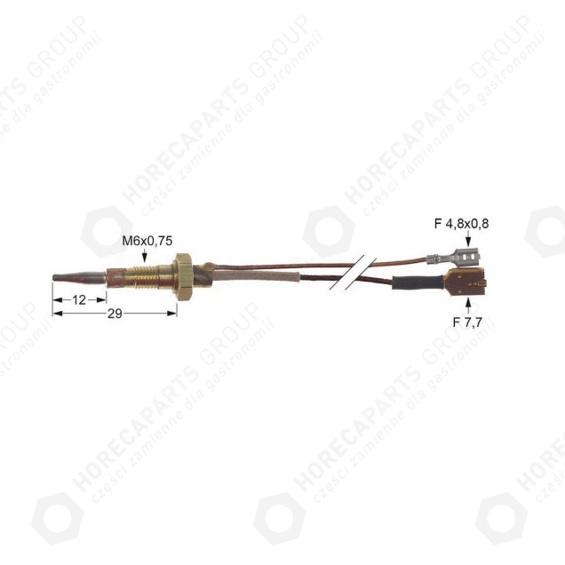 Horeca Parts - Thermocouple M6x0.75, length 600mm, connection F 7.7 mm - Ascaso gas cookers, Ascaso Factory, Emmepi (C10067, C10333, EPI.65, C10333, G102148)