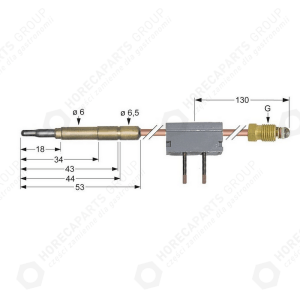 Horeca Parts - Termočlánek s přerušovačem M9x1 délka 1000mm průměr připojení hořáku 6mm - plynové sporáky Ascaso