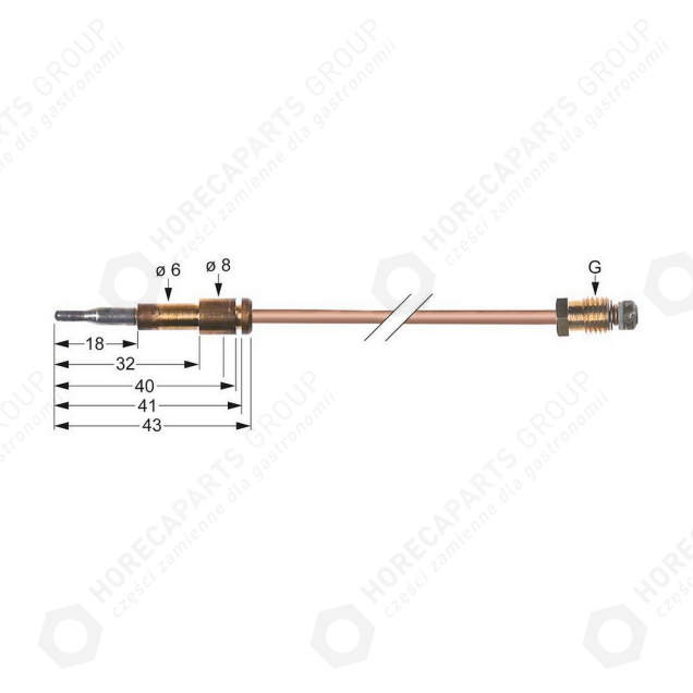 Horeca Parts - Thermocouple M8x1 length 600mm - Fagor gas cookers, Universal Part