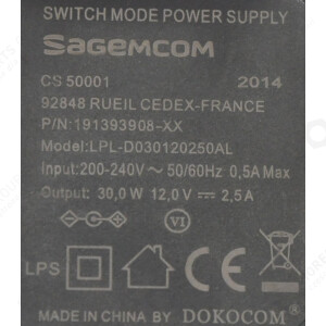 Horeca Parts - Zasilacz 30W 200-240V 50/60HZ 12 V SAGEMCOM CS50001 ( Uniwersalny )