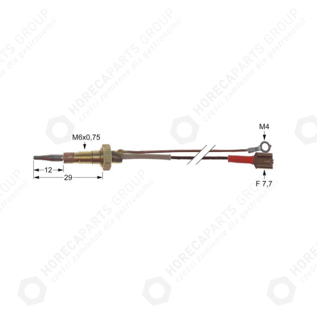 Horeca Parts - Thermocouple length 600mm burner connection M6x0.75 - Gas cooker Mbm G2S6, G6S6, G6SF6, G6SFA6
