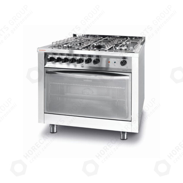 Horeca Parts - Plynový sporák s 5 plotýnkami, konvekční elektrickou troubou a grilem Hendi 226254
